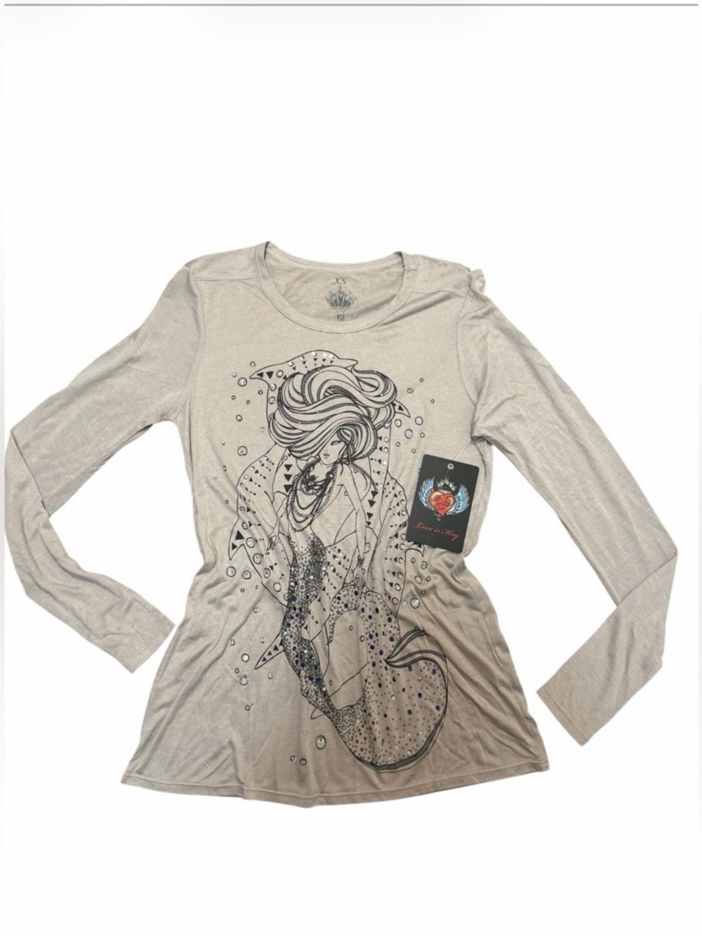 Vintage Y2K Key by Key Closet Mermaid Rhinestone Long Sleeve Top XS Gray NWT - Picture 2 of 7